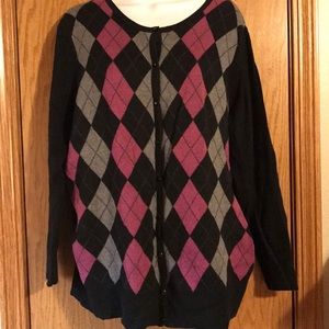 Croft & Barrow size 1X black argyle cardigan